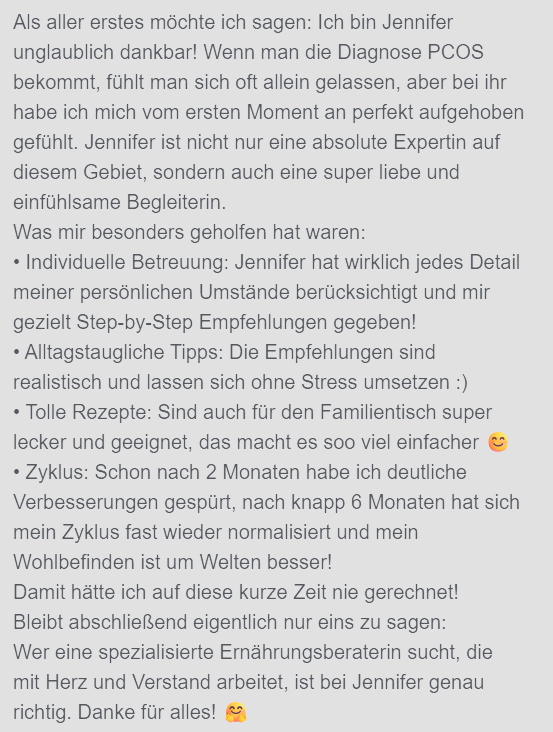 Google-Bewertung einer Klientin, Thema PCOS