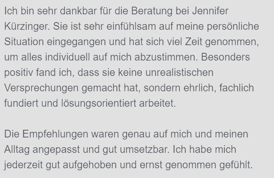 Google-Bewertung einer Klientin, Thema Endometriose