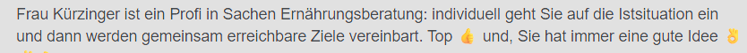 Google-Bewertung einer Klientin, Thema Abnehmen