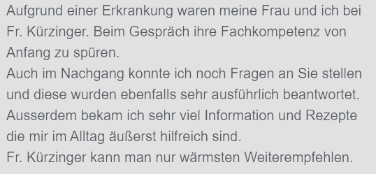 Google-Bewertung einer Klientin, Thema Ernährung bei Darmkrebs