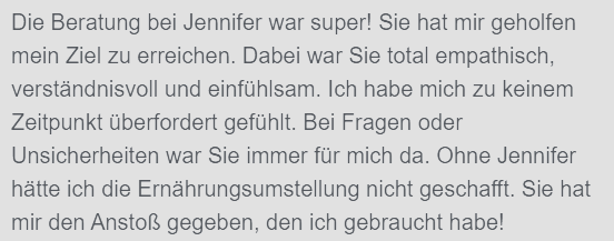 Google-Bewertung einer Klientin, Thema Untergewicht